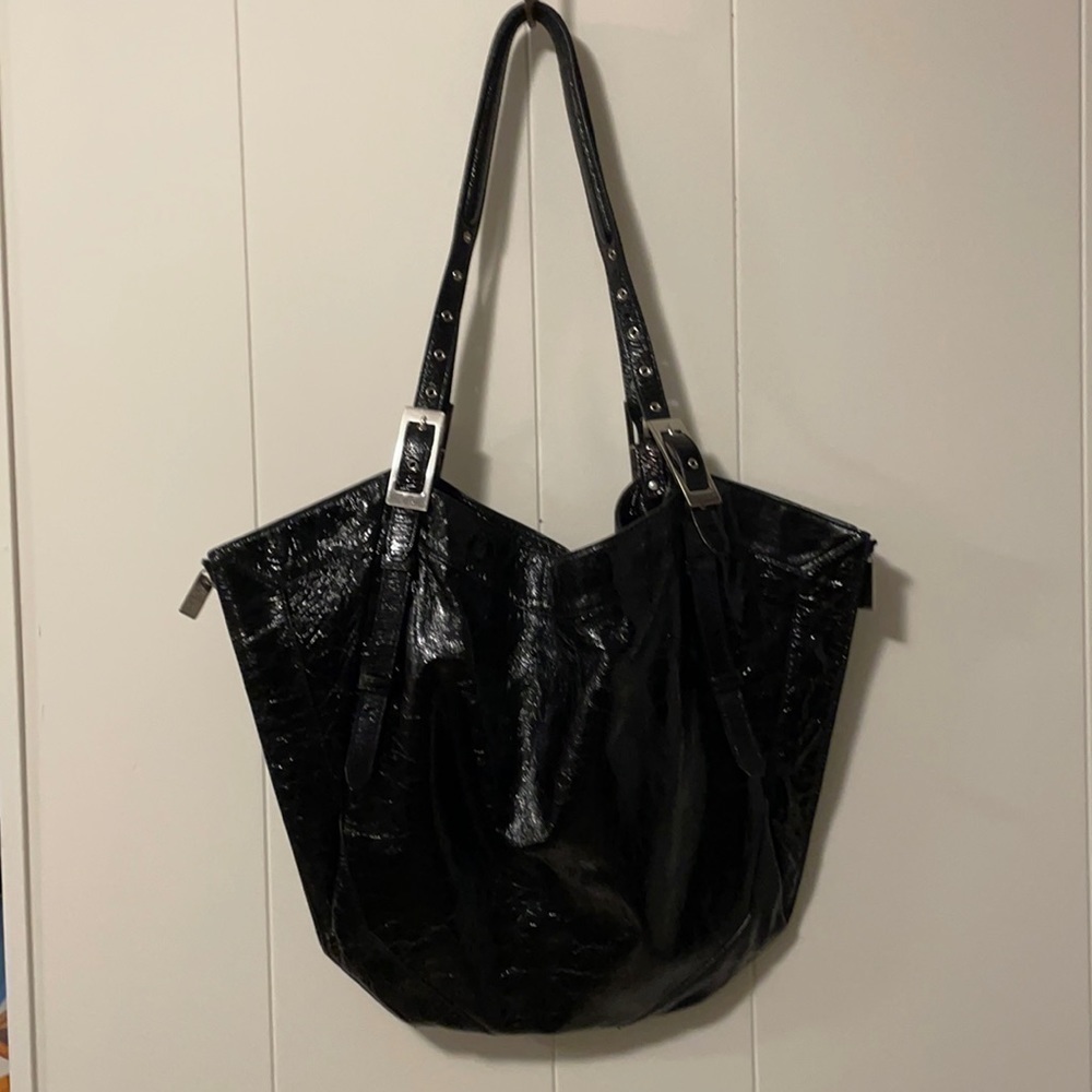 Kooba Glossy Black Tote with Silver Accents